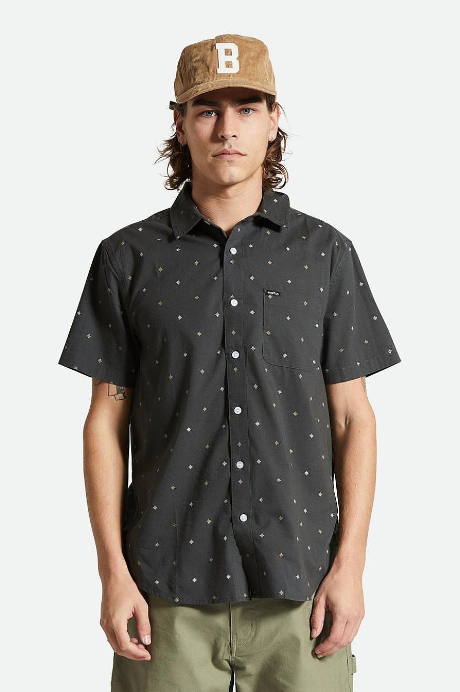 Brixton Kurzarmliges Hemd Mit Charter-Print Gewaschene Schwarze Pyramide Button-Ups