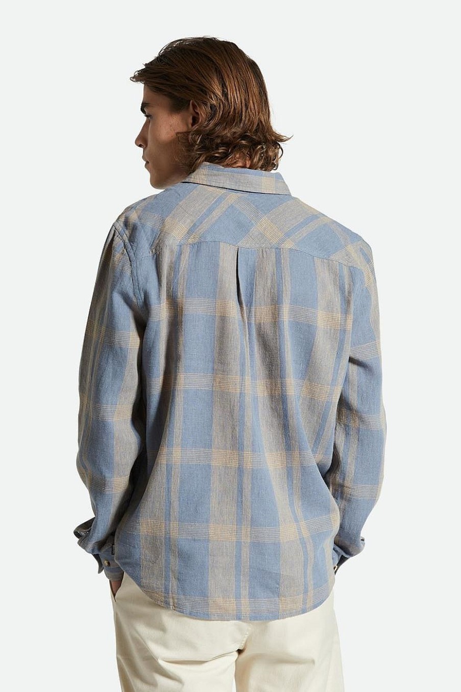 Brixton L/S-Hemd „Memphis" Aus Leinenmischung Feuersteinblau/Sand Button-Ups