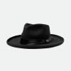 Brixton Victoria Filz-Fedora Schwarz/Schwarzer Satin Volle Krempe Und Fedoras