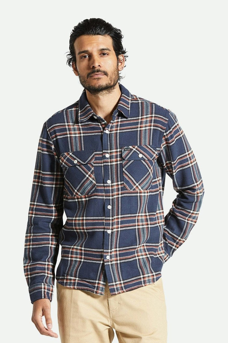 Brixton Bowery Flanell Verwaschenes Marineblau/Gebrochenes Weis/Terrakotta Button-Ups