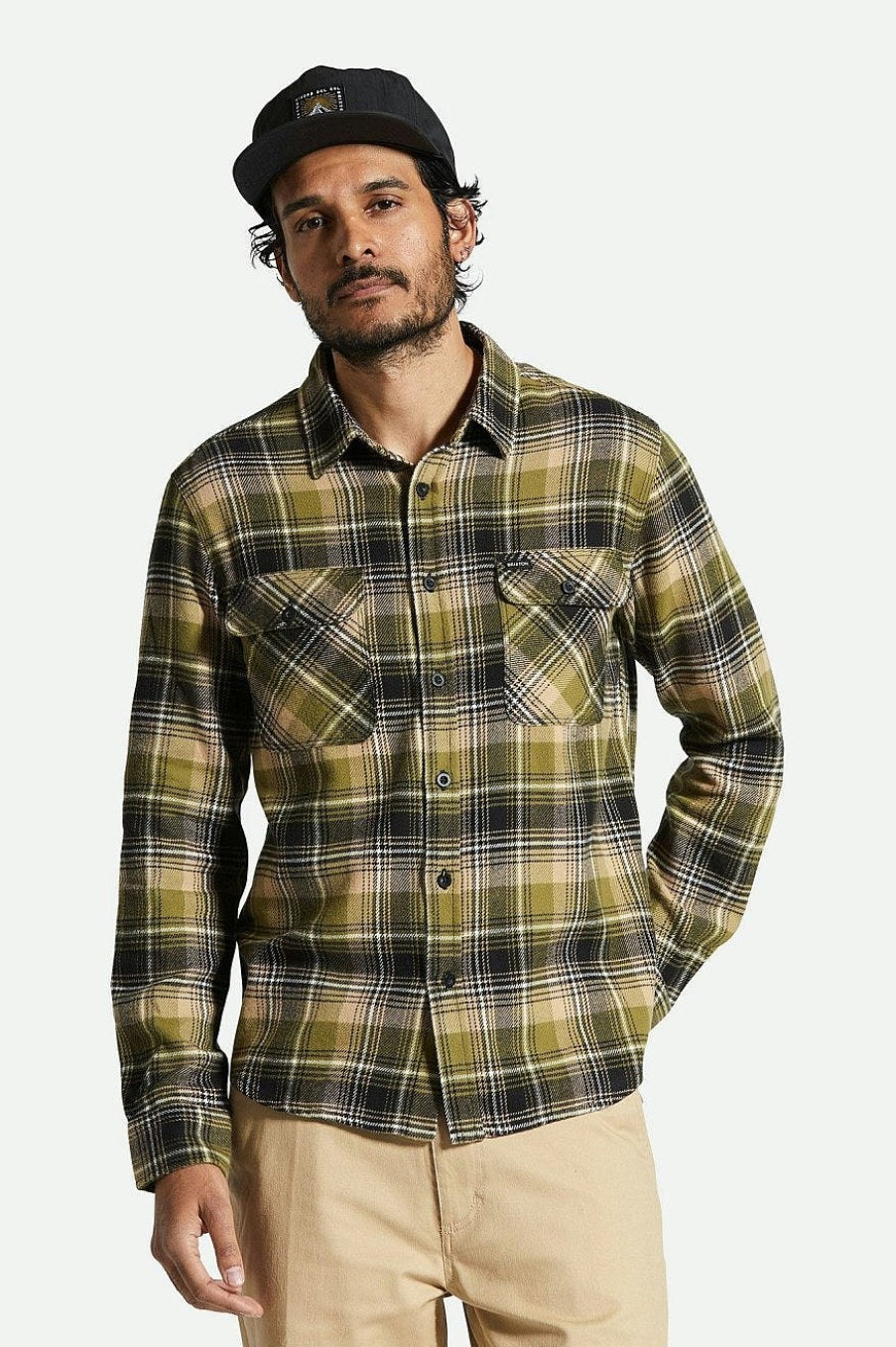 Brixton Bowery Flanell Gruner Kelp/Sand/Schwarz Button-Ups