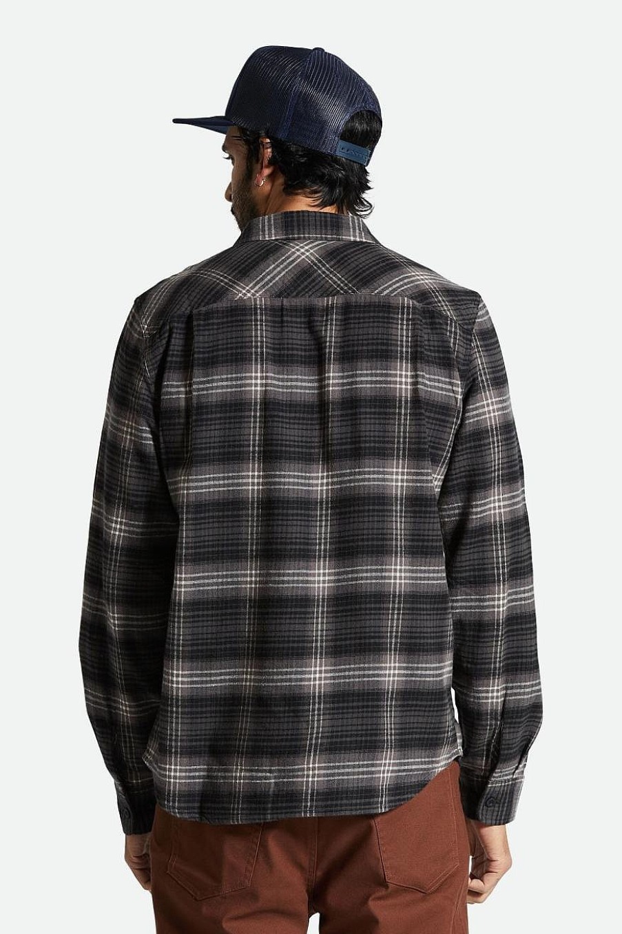 Brixton Bowery Leichter, Ultraweicher Flanell Anthrazit/Schwarz Button-Ups