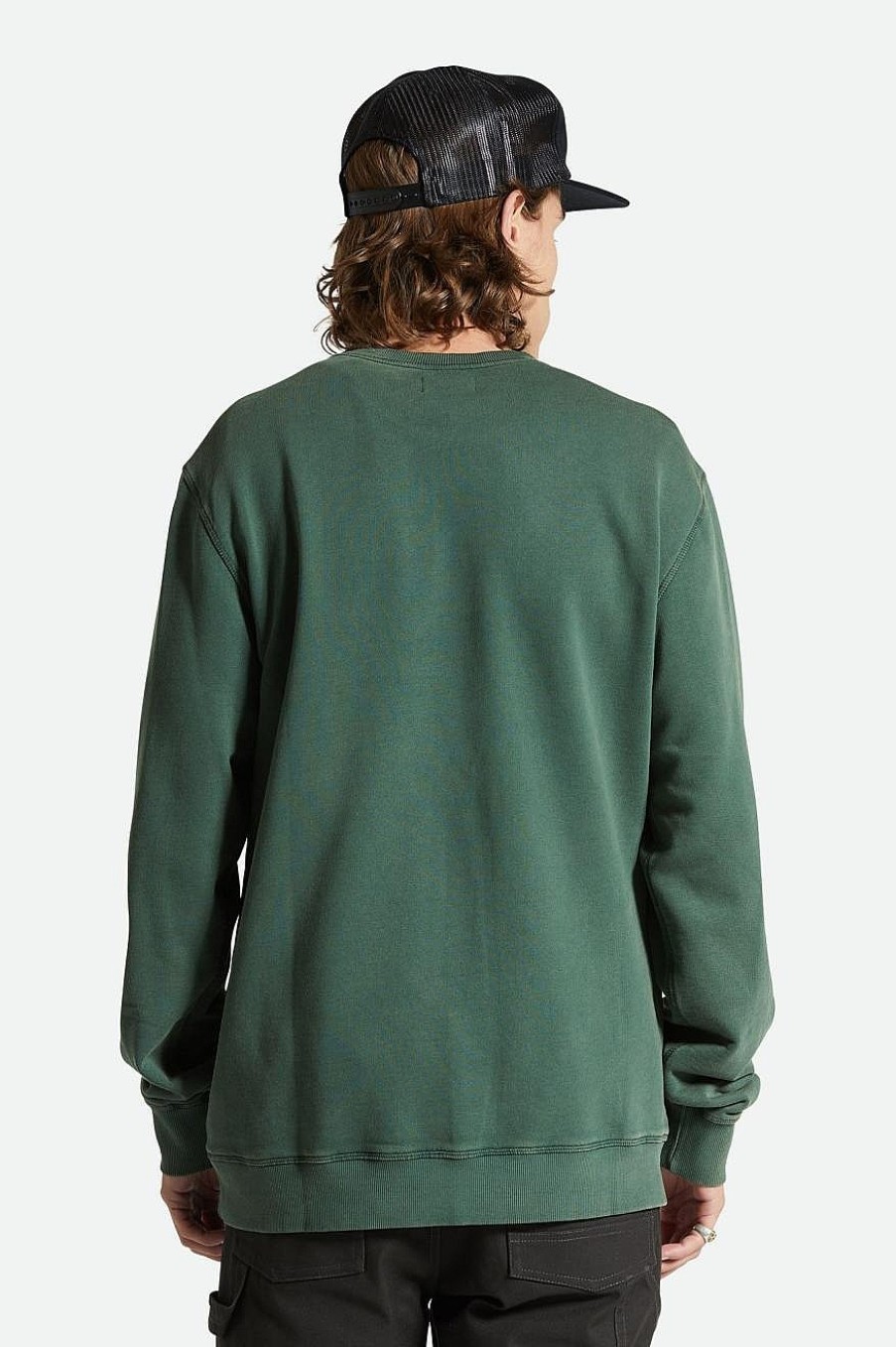 Brixton Vintage Reserve Cross Loop French Terry Crew Trekking Green Sol Wash Strickwaren Und Hoodies