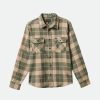 Brixton Bowery Stretch Wasserabweisendes Flanell Trekking Green/Hafermilch Button-Ups