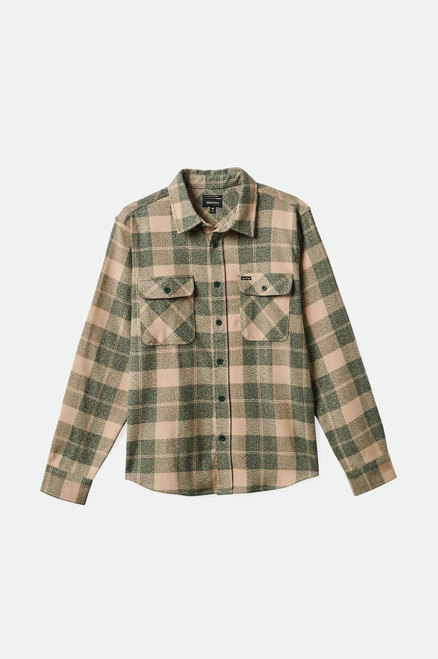 Brixton Bowery Stretch Wasserabweisendes Flanell Trekking Green/Hafermilch Button-Ups