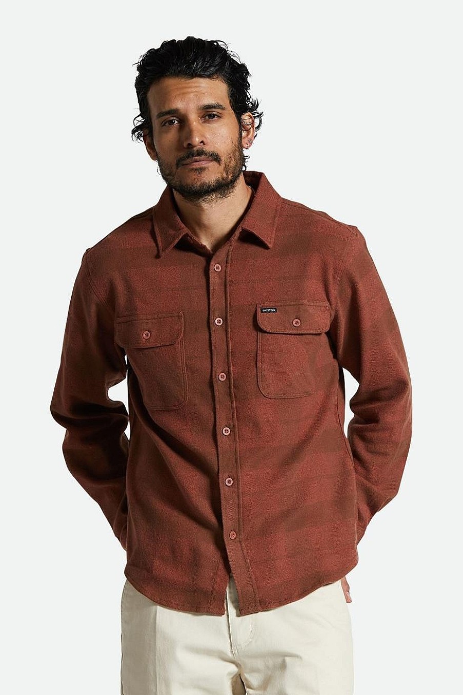 Brixton Bowery Stretch Wasserabweisendes Flanell Sepia/Terrakotta Button-Ups