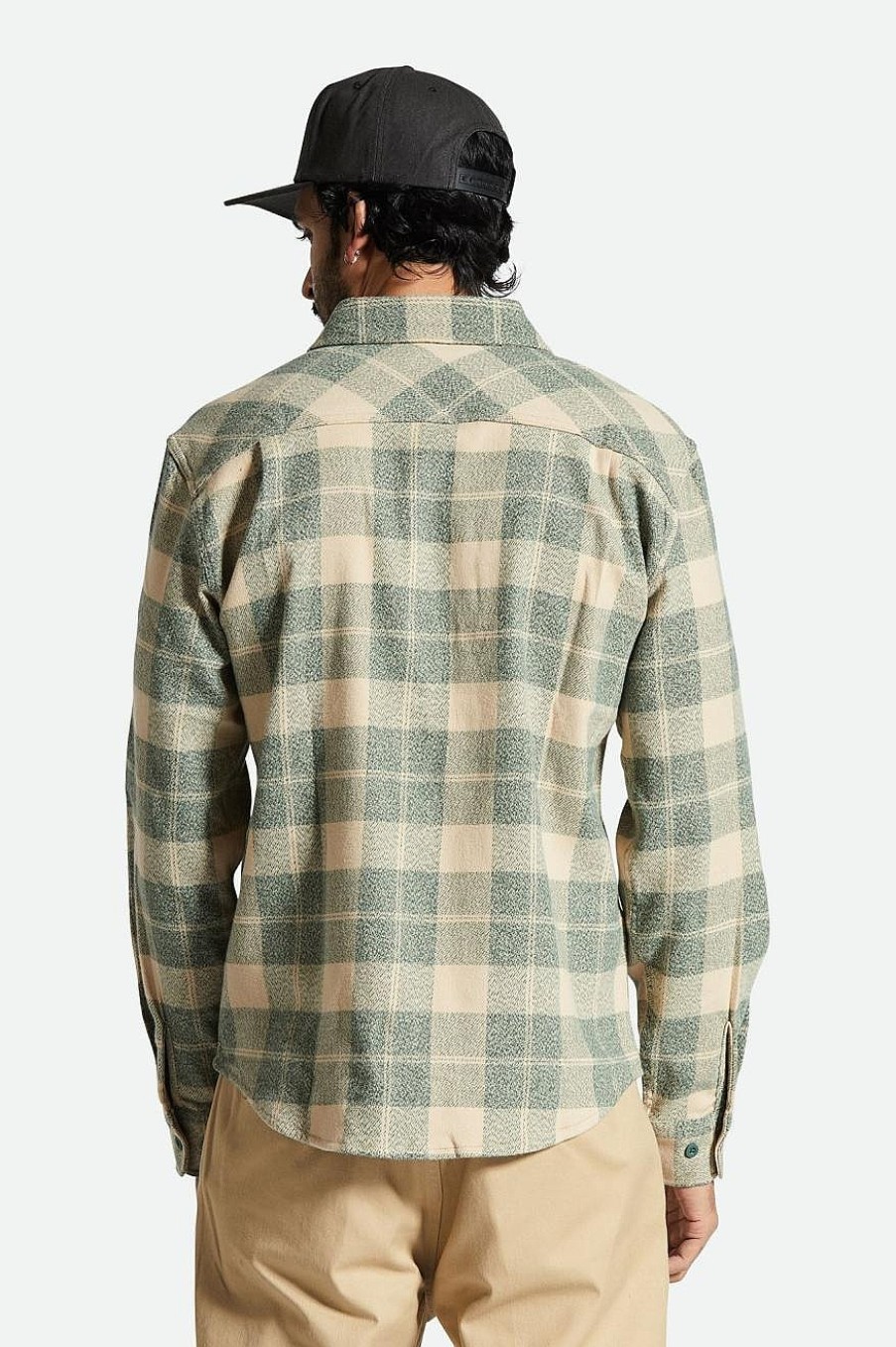 Brixton Bowery Stretch Wasserabweisendes Flanell Trekking Green/Hafermilch Button-Ups